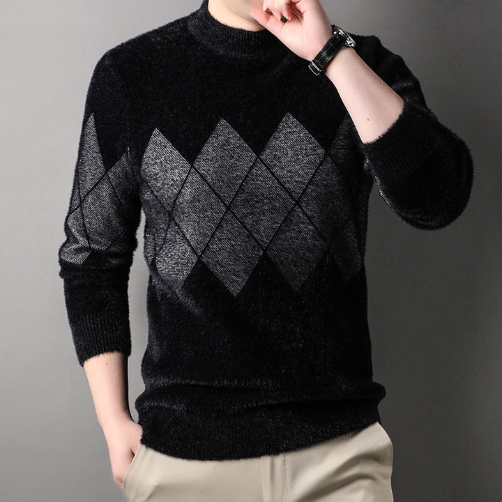 Herren eleganter Rollkragenpullover mit modernen Rautenmuster Aliams