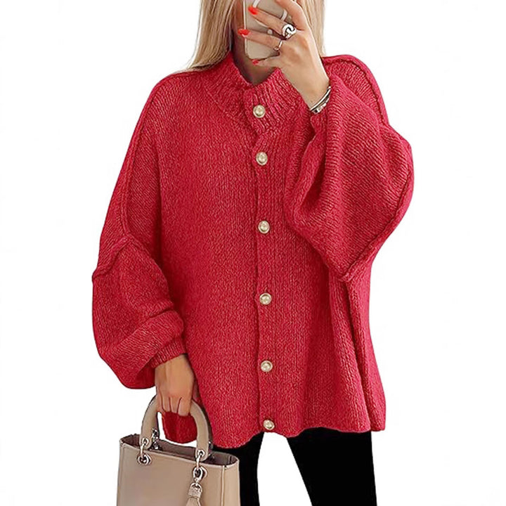 Damen oversized Strickjacke mit Knopfverschluss Aliams