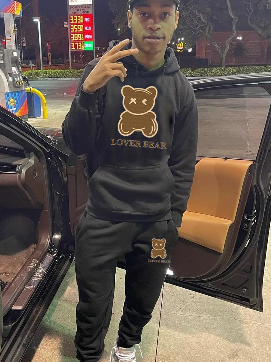 Herren Kapuzenpullover und Jogginghose Set mit klarem Bärenmotiv Aliams