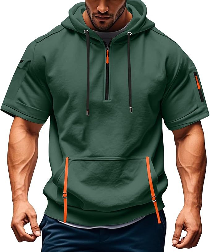 Herren Kurzarm Hoodie mit funktionalen Taschen Aliams