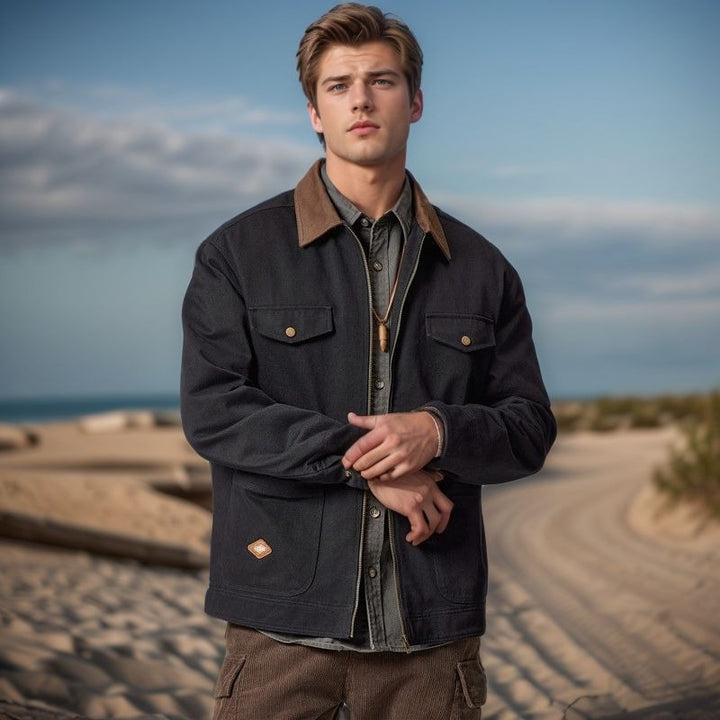 Herren Arbeitsjacke im robusten Look mit funktionalen Taschen und verstärktem Kragen Aliams