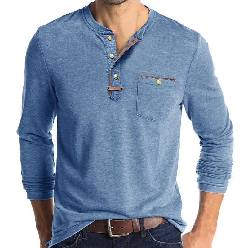 Herren Elegantes Langarm-Henley-Shirt mit kontrastierenden Details Aliams