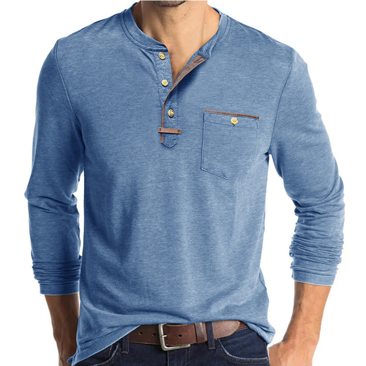 Herren Elegantes Langarm-Henley-Shirt mit kontrastierenden Details Aliams