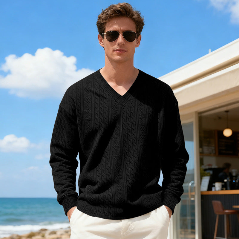 Herren Strickpullover mit V-Ausschnitt und Zopfmuster Aliams