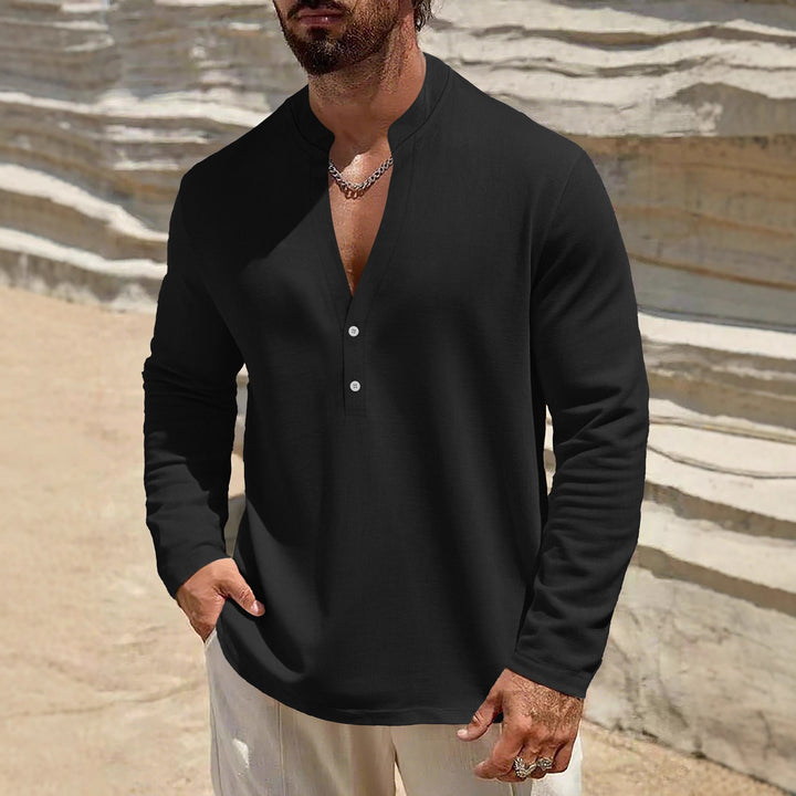 Herren komfortables Langarmhemd mit Stehkragen und Knopfdetails Aliams