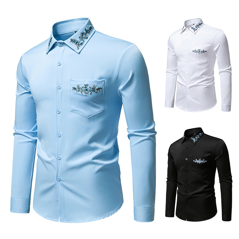Herren elegantes Hemd mit kunstvollem Bestickungsdesign Aliams