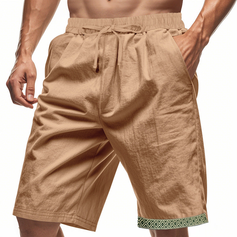 Herren lässige Strandshorts aus atmungsaktivem Leinenmix mit elastischem Bund und seitlichen Taschen Aliams