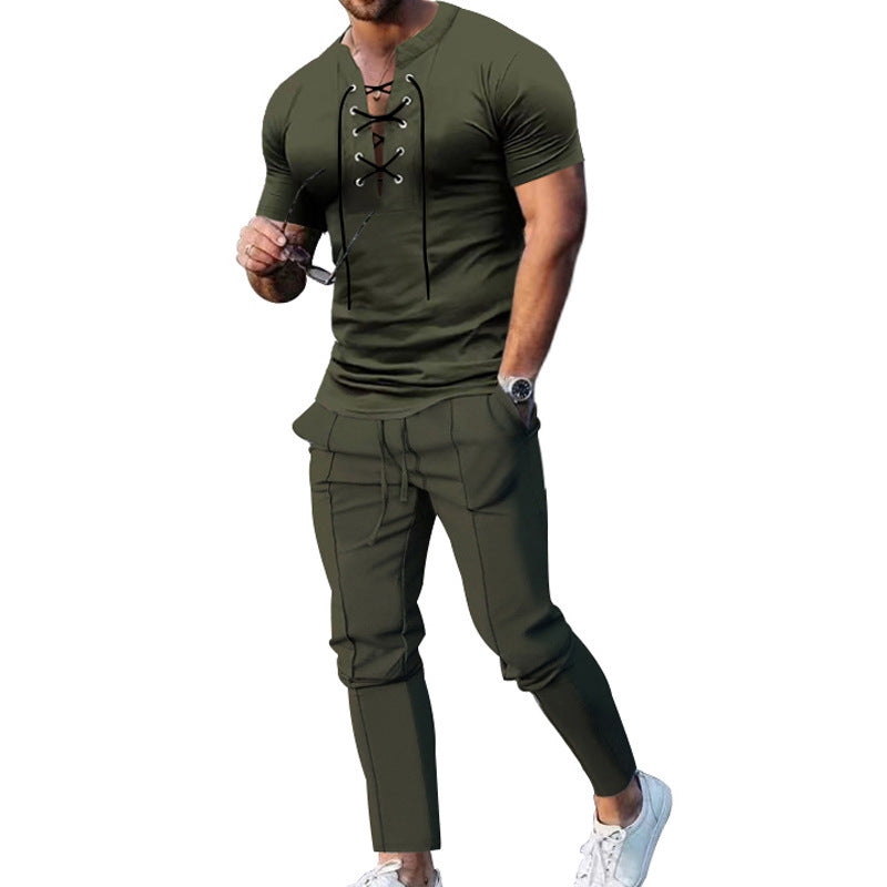 Herren Freizeit-Set mit lässigem Henley-Oberteil und modernen Jogginghosen Aliams