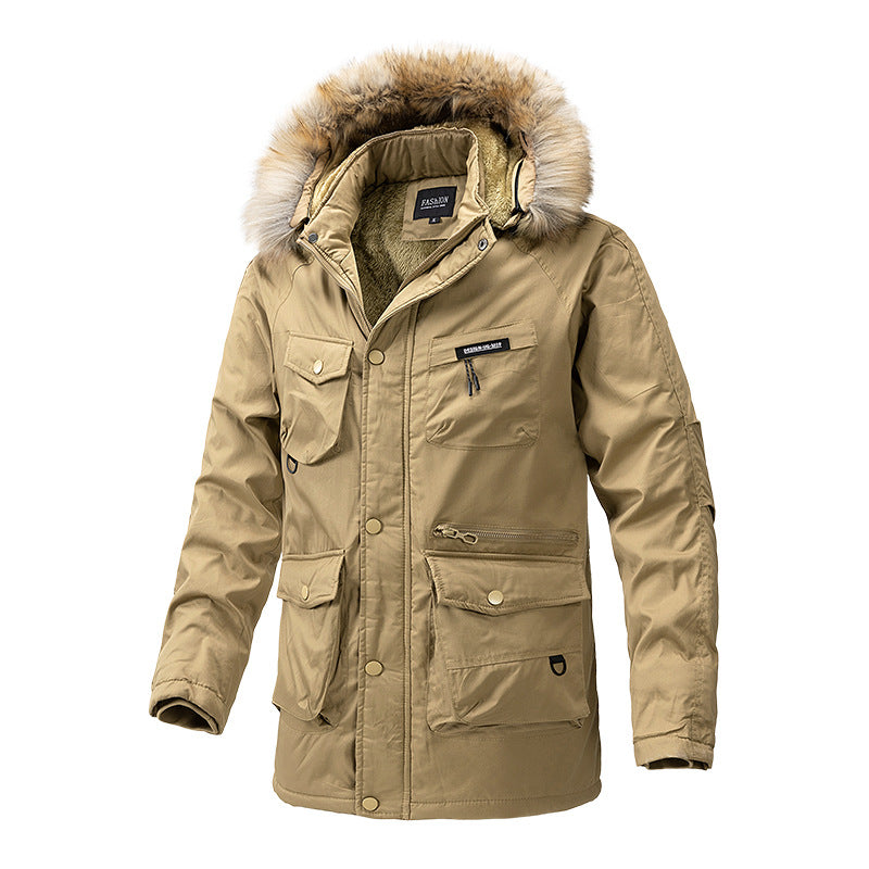 Herren isolierte Winterjacke mit abnehmbarer Kapuze und vielen Taschen Aliams