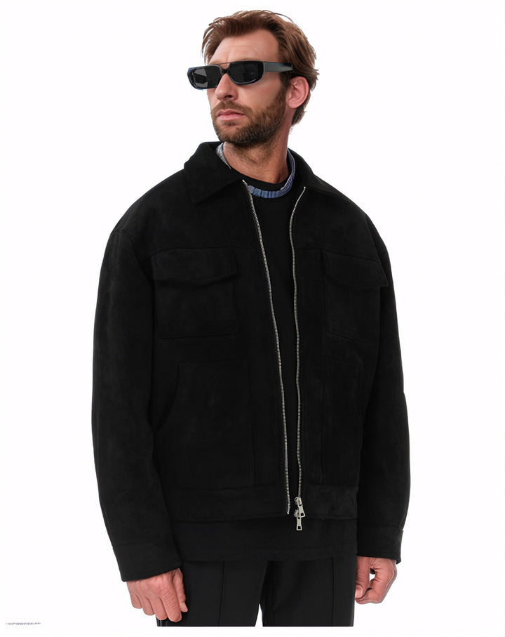 Herren eleganter Wildlederjacke mit praktischen Taschen und modernem Schnitt Aliams