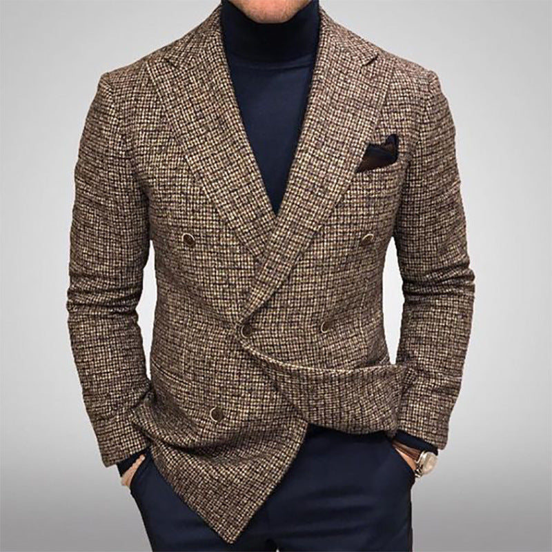 Herren eleganter, kariert Doppelreiher Blazer Aliams