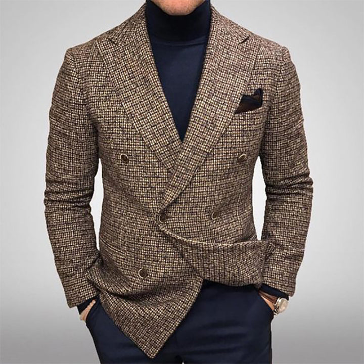 Herren eleganter, kariert Doppelreiher Blazer Aliams