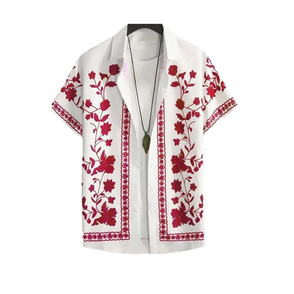 Herren Freizeithemd mit floralem Stickdesign und kurzärmeliger Passform Aliams