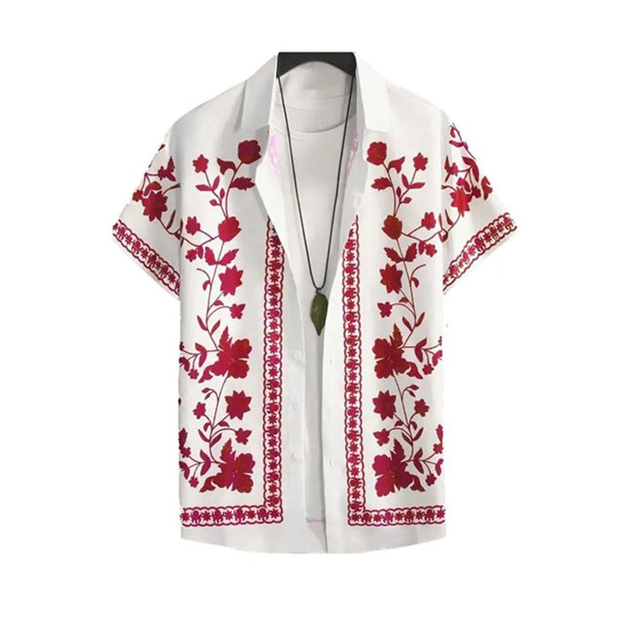 Herren Freizeithemd mit floralem Stickdesign und kurzärmeliger Passform Aliams