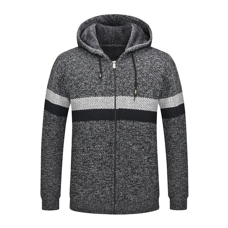Herren Kapuzenstrickjacke mit kontrastierenden Streifen Aliams