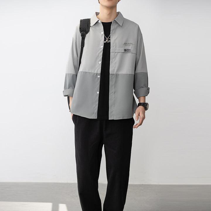 Herren Gestreiftes Langarmhemd mit Taschen Aliams