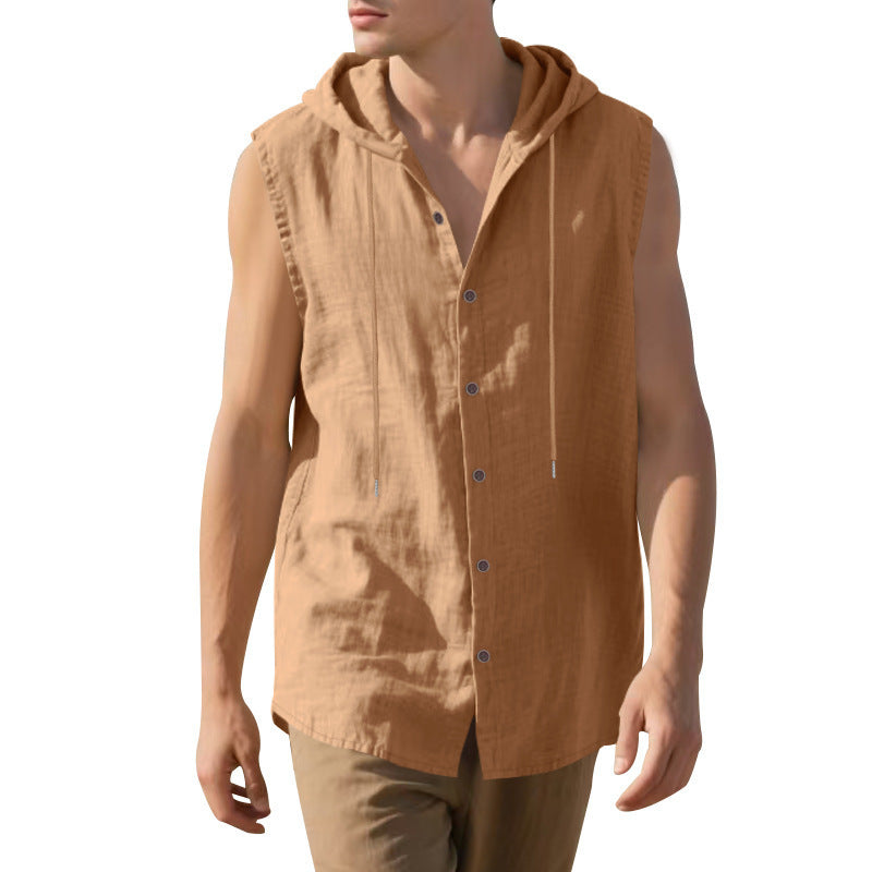 Herren ärmelloses Kapuzenshirt mit Knopfleiste und lässigem Stil Aliams