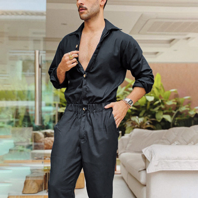 Herren Jumpsuit mit elegante Knopfleiste und praktischem Taillenkordelzug Aliams
