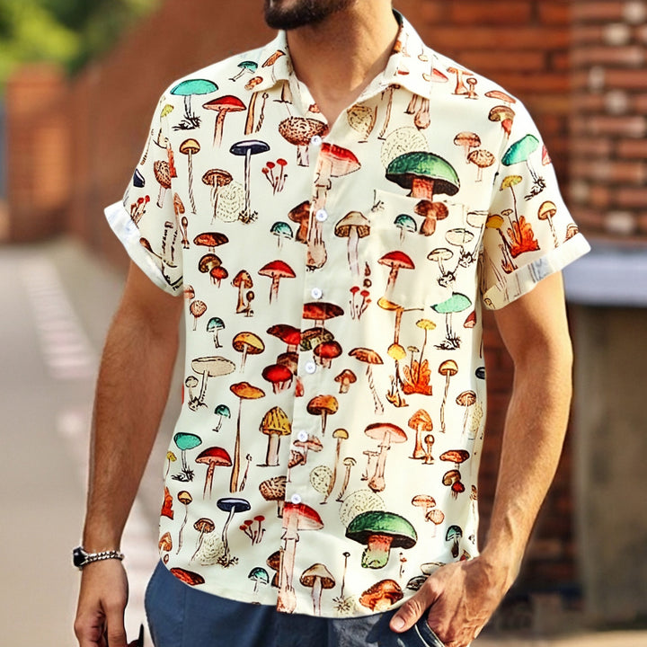 Herren Kurzarmhemd im verspielten Pilzdesign Aliams