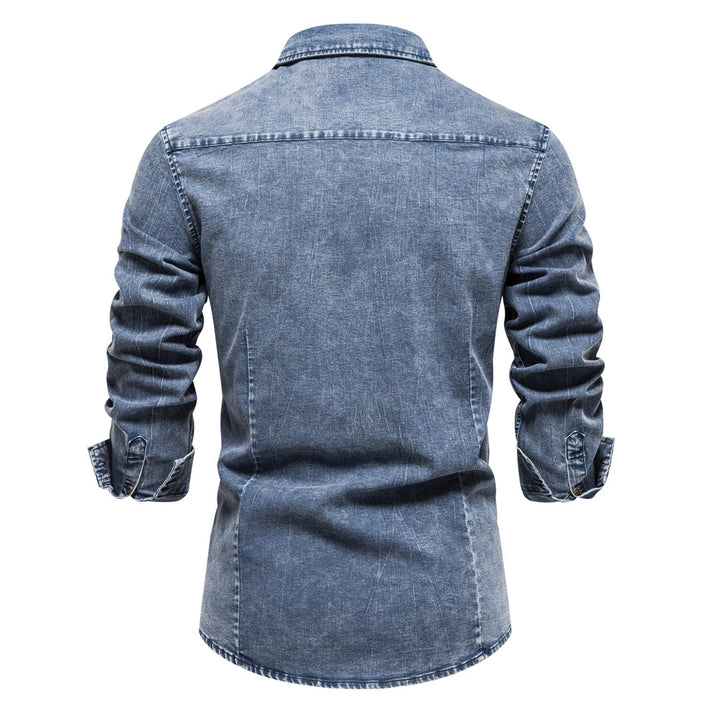 Herren Denim Hemdbluse mit zwei Brusttaschen und geschmackvollen Stickereien Aliams