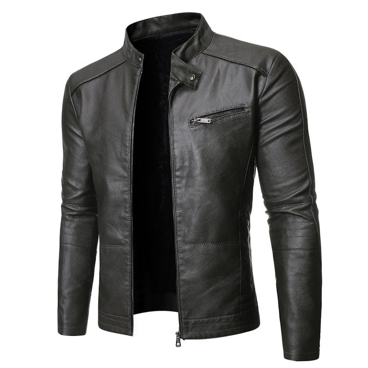 Herren elegante Lederjacke im minimalistischen Design mit Reißverschluss und praktischen Taschen Aliams