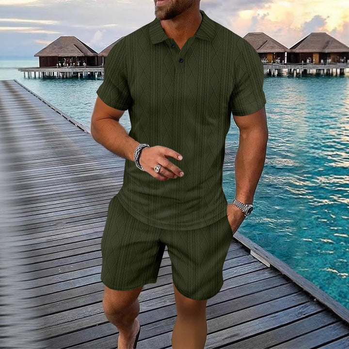 Herren Strukturstrick Polo und Shorts Set Aliams