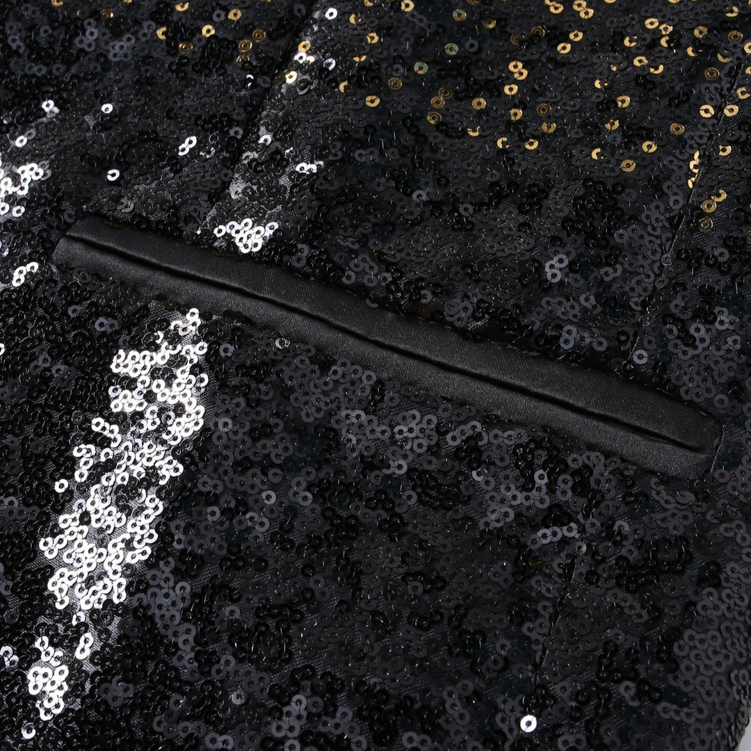 Herren Glamouröser Paillettenblazer mit satiniertem Revers und modernem Schnitt Aliams