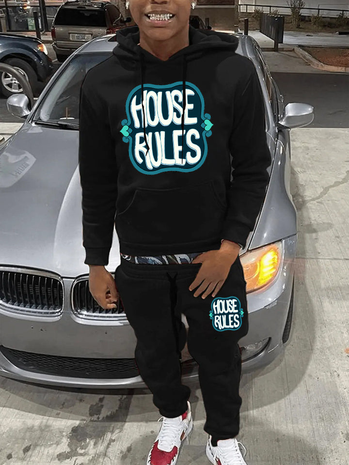 Herren Sportliches Hoodie- und Jogginghose-Set mit dynamischem Schriftzug Aliams