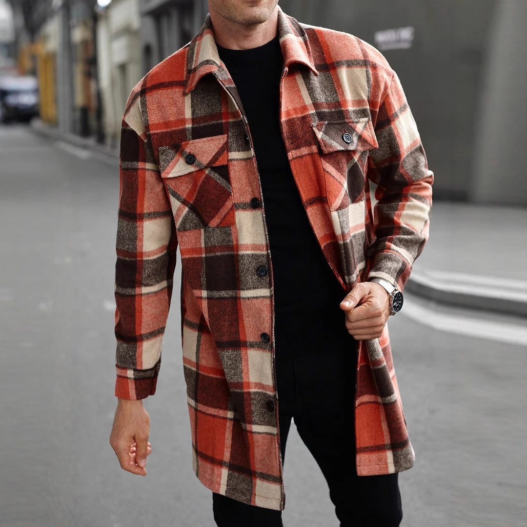 Herren karierte Flanelljacke mit knöpfbaren Taschen und modernem Schnitt Aliams