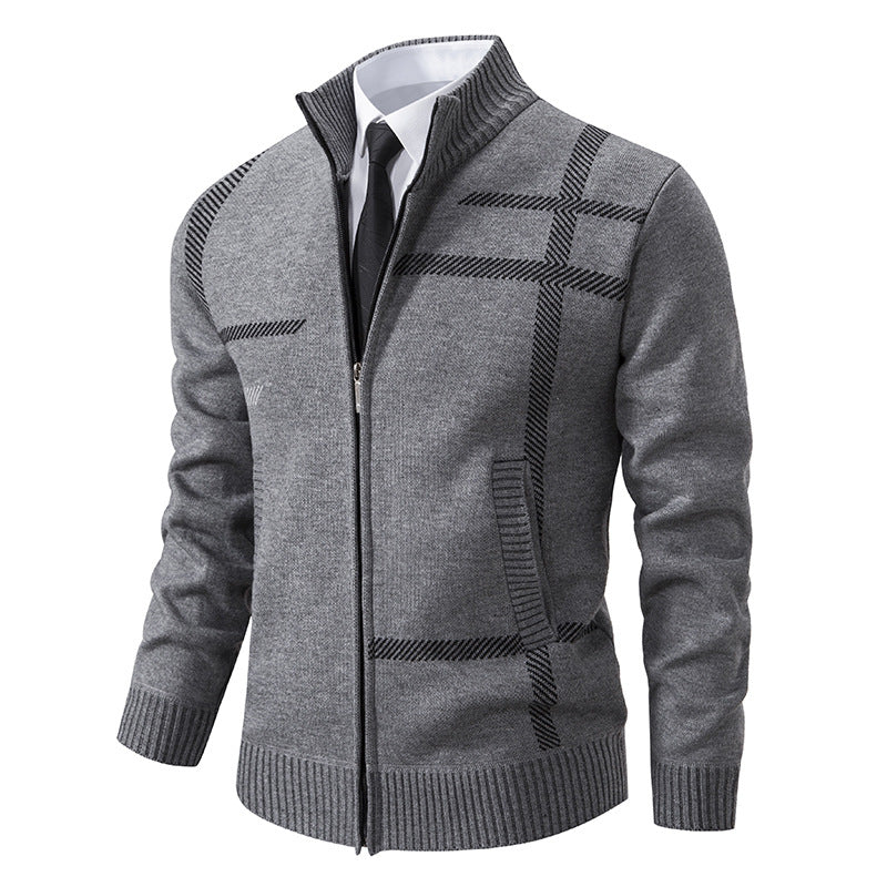 Herren Elegante Strickjacke mit hohem Kragen und praktischen Taschen Aliams