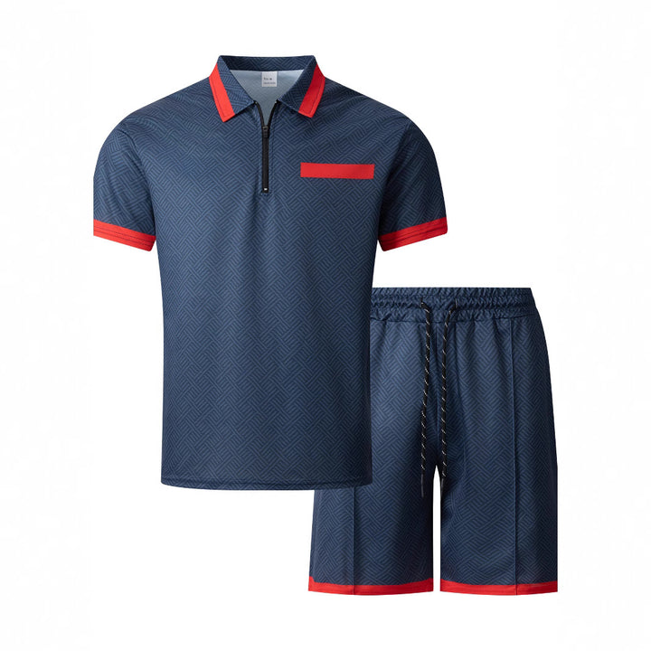 Herren sportliches Kurzarm-Set mit funktionalem Reißverschluss und farblich abgesetzten Details Aliams