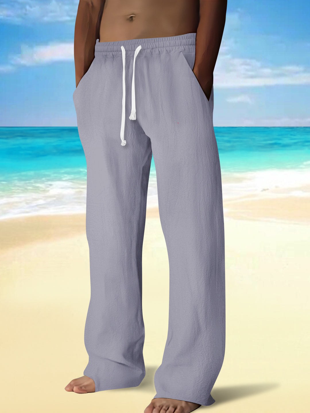 Herren bequeme Strandhose mit elastischem Bund und Seitentaschen Aliams