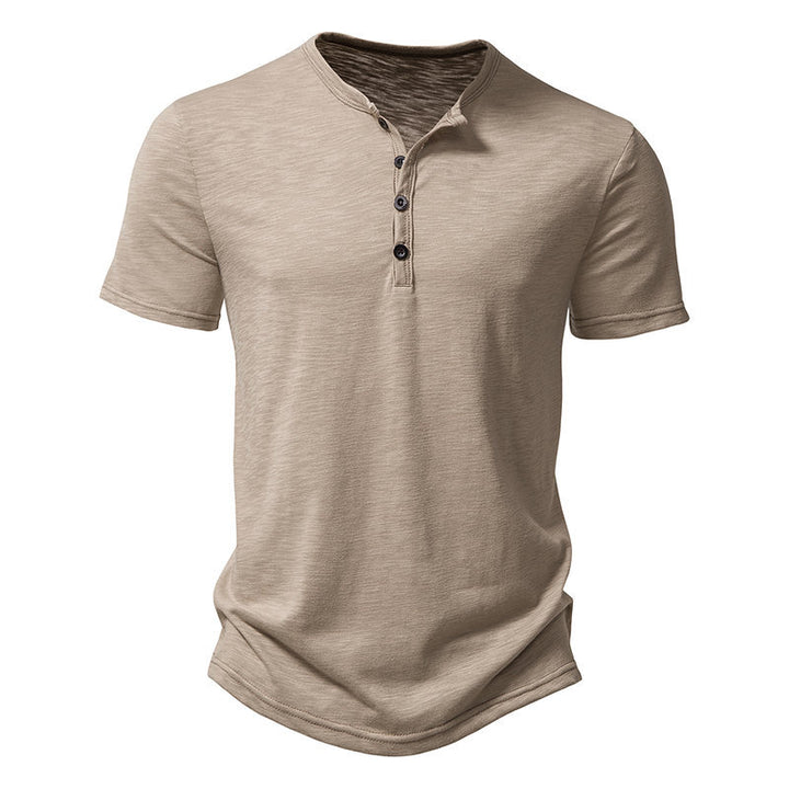 Herren Kurzarm-Henley-T-Shirt mit modischem Knopfdesign und atmungsaktiver Baumwolle Aliams