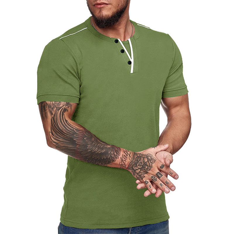 Herren Kurzarm Hemd mit modischem Henley-Ausschnitt und strukturiertem Design Aliams