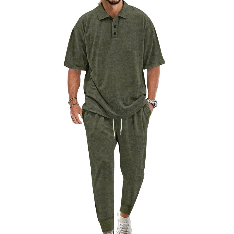 Herren komfortables Freizeit-Set mit Kurzarm-Polohemd und bequemen Jogginghosen Aliams