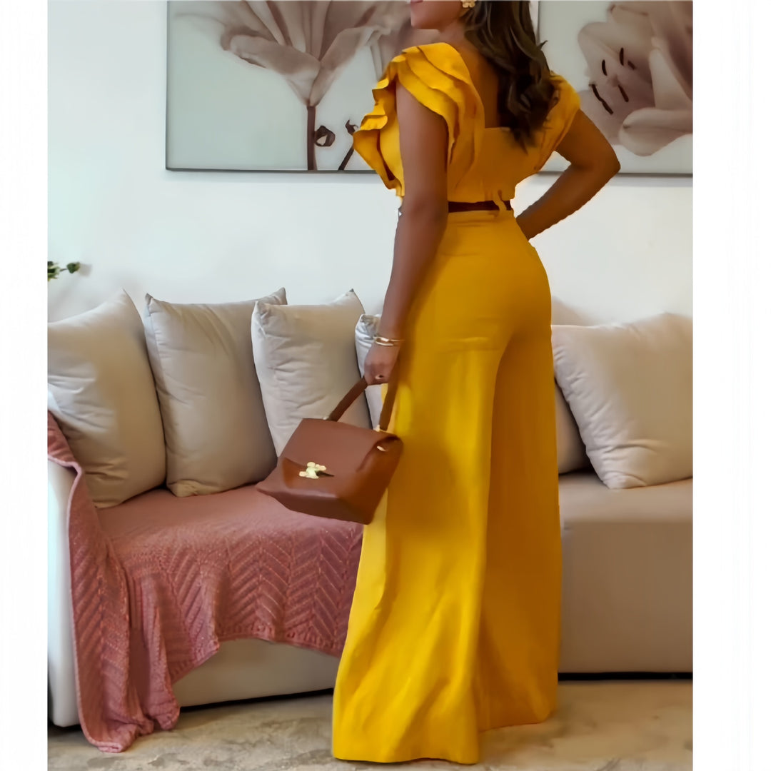 Damen eleganter Jumpsuit mit voluminösen Rüschendetails Aliams