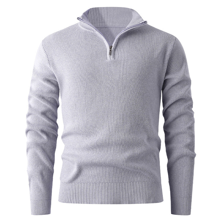 Herren Stehkragenpullover mit modernem Reißverschluss und feinem Rippstrick Aliams