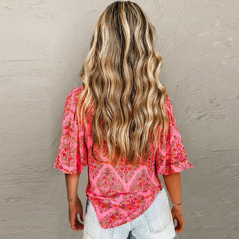 Damen Blumengemusterte Freizeitbluse mit Lockerer Passform Aliams