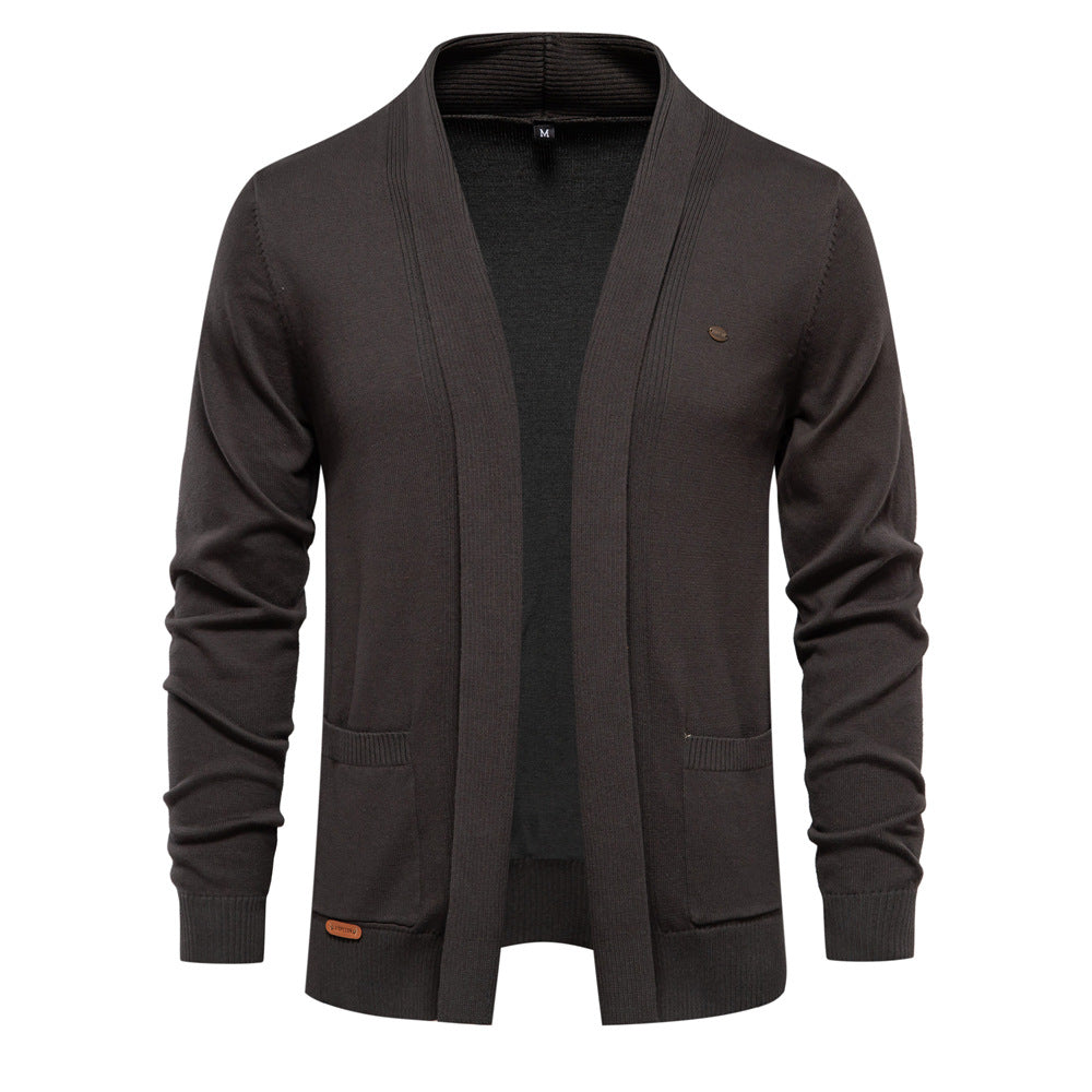 Herren angenehme Strickjacke mit offenem Kragen und praktischen Taschen Aliams