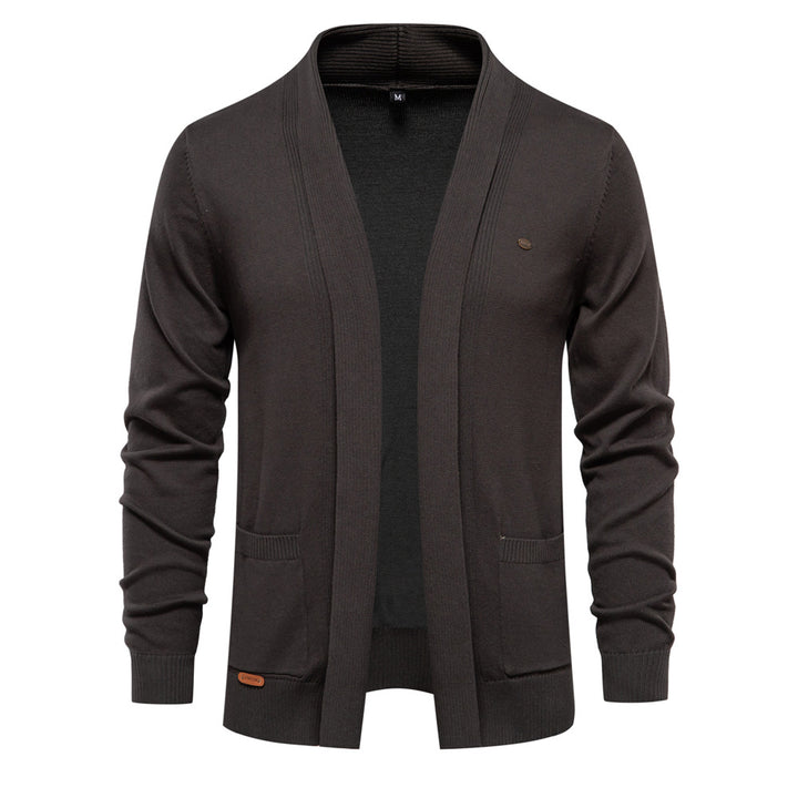 Herren angenehme Strickjacke mit offenem Kragen und praktischen Taschen Aliams