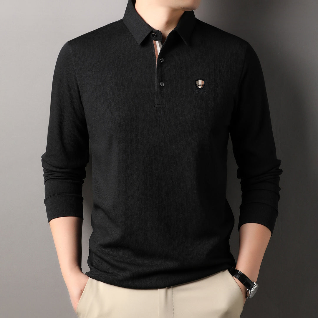Herren elegantes Langarm Poloshirt mit strukturiertem Material und sportlichem Design Aliams