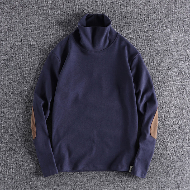 Herren Stehkragenpullover aus hochwertigem Fleece mit kontrastierenden Ellbogenpatches Aliams