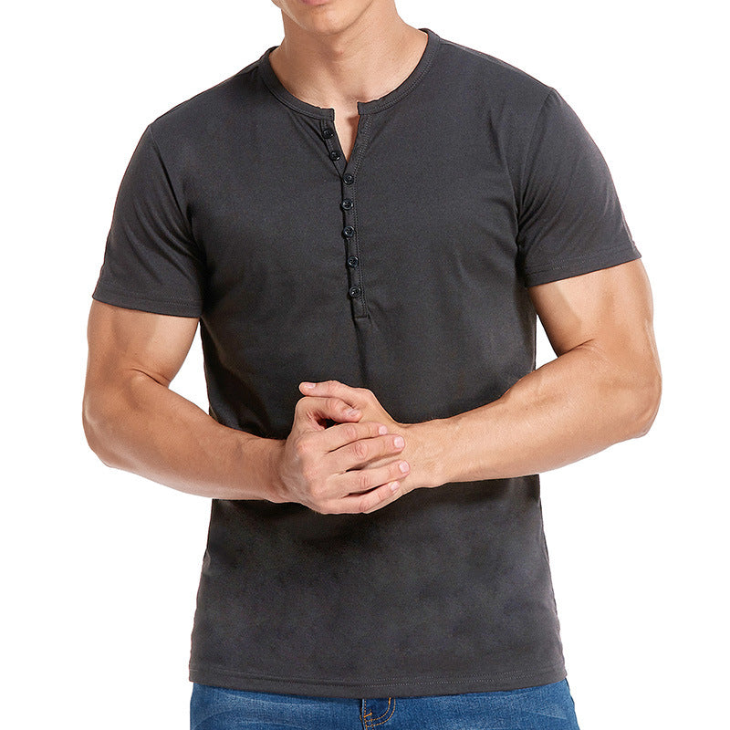 Herren Kurzarm-Henley-Shirt mit eleganter Knopfleiste Aliams