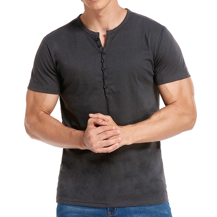 Herren Kurzarm-Henley-Shirt mit eleganter Knopfleiste Aliams