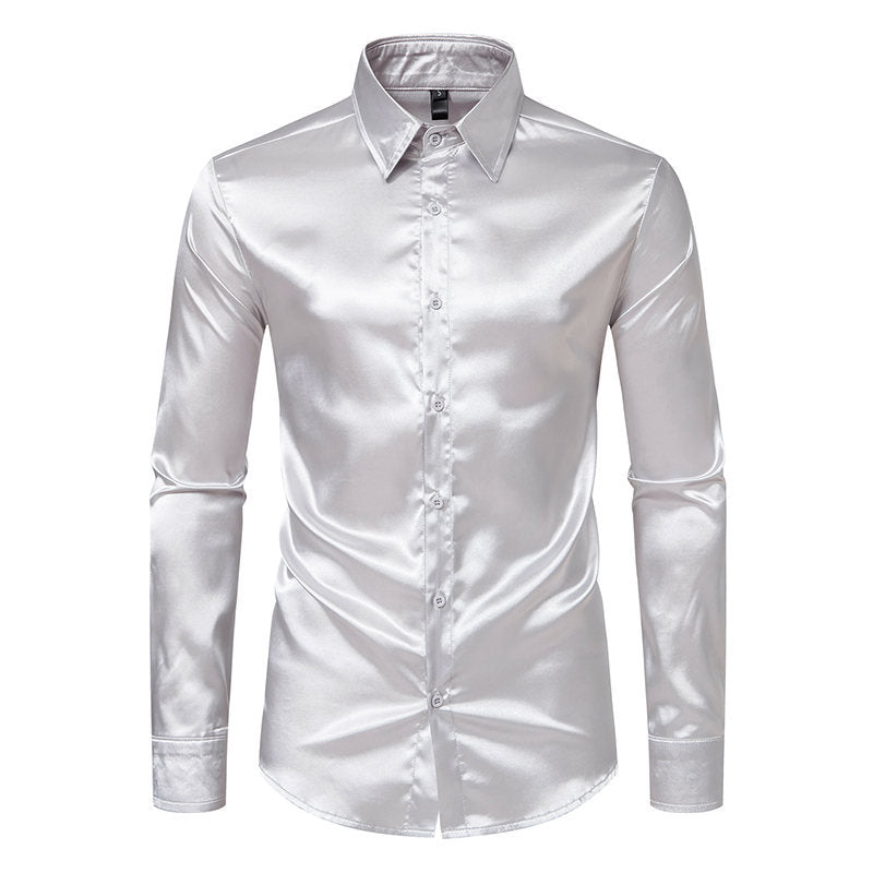 Herren Elegantes Satin-Hemd mit glänzender Oberfläche und modernem Schnitt Aliams
