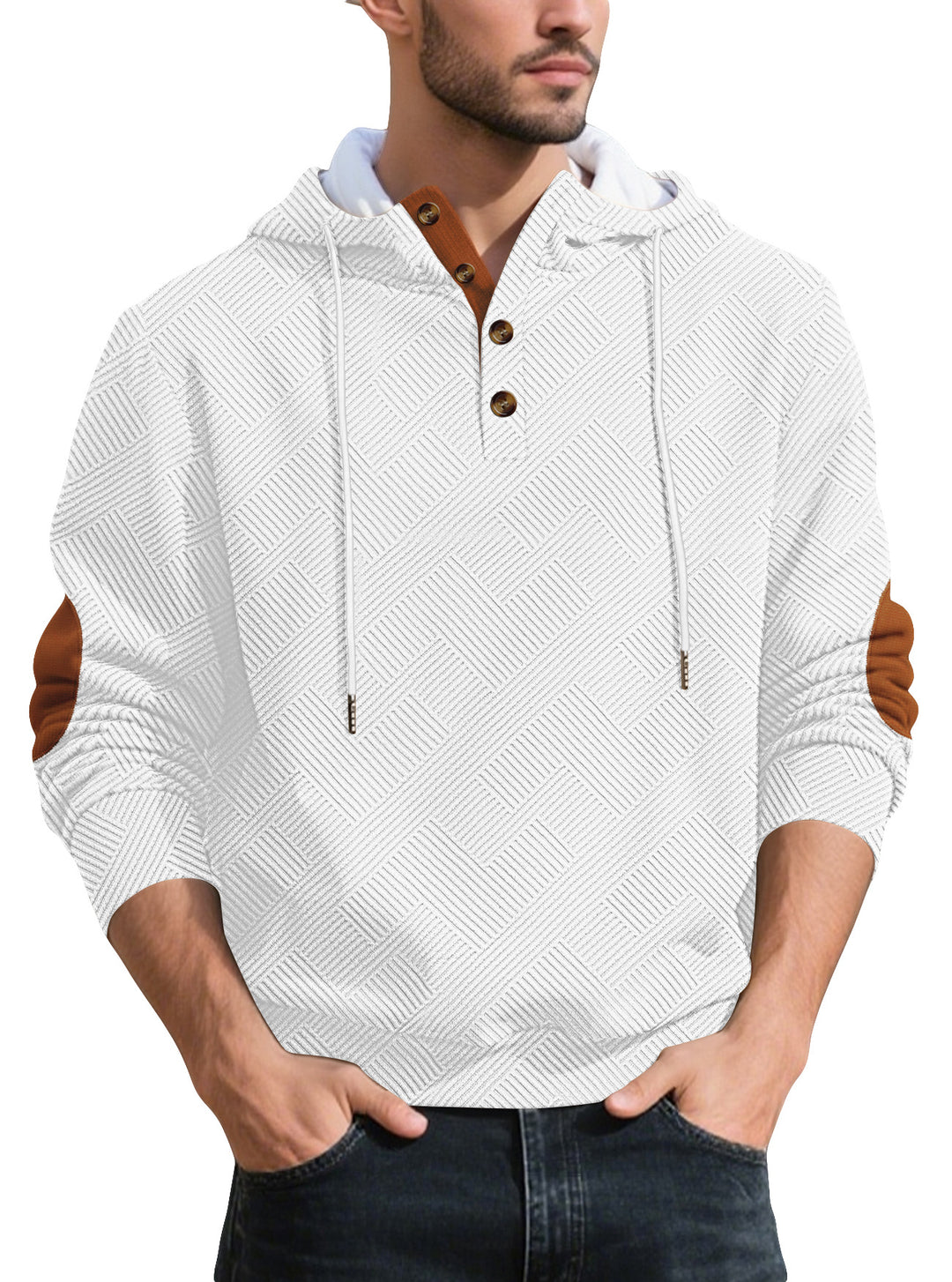 Herren Kapuzenpullover mit Knopfleiste und strukturiertem Design Aliams