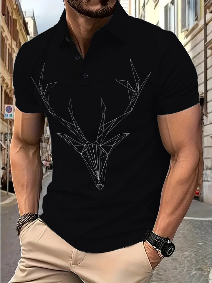 Herren Kurzarm Poloshirt mit geometrischem Hirschmotiv Aliams