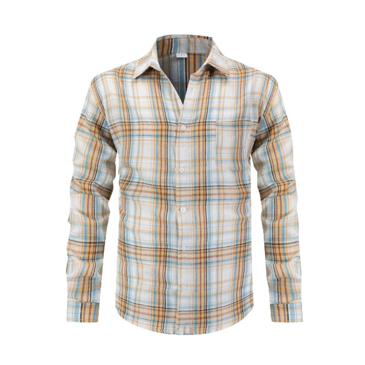 Herren kariertes Langarmhemd aus hochwertiger Baumwolle Aliams