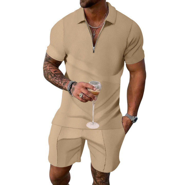 Herren Kurzarm Poloshirt mit Zipper und lässigen Shorts Aliams