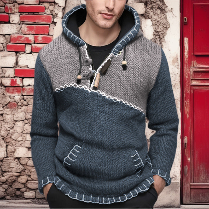 Herren Kapuzenpullover mit einzigartigem Zickzackmuster und hochwertiger Strickstruktur Aliams